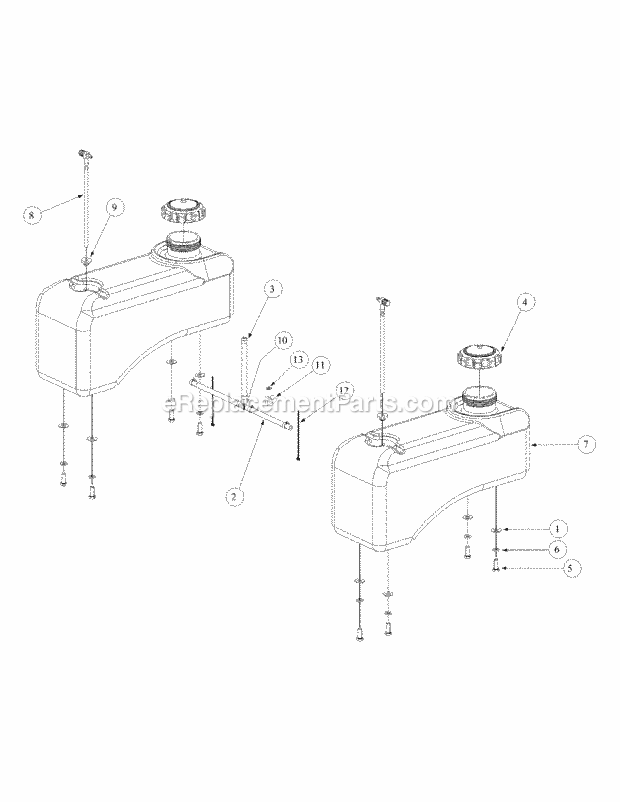 Fuel Tank Assembly Diagram and Parts List for M48-KWS 53AB5D4M150 Cub Cadet Sprayer